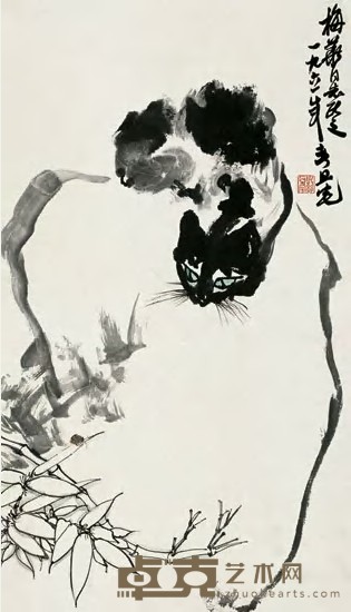 刘旦宅 1961年作 猫石图 镜心 68×39cm