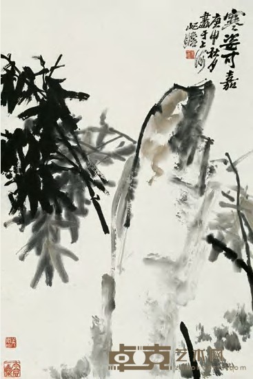 朱屺瞻 1980年作 寒姿可嘉 立轴 68×45cm