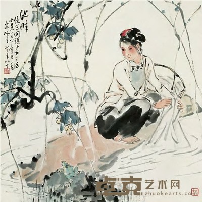宋吟可 1981年作 池畔 立轴 69×69cm