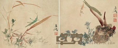 王雪涛 草虫双挖 立轴 25×30cm×2