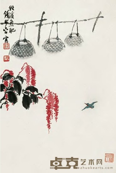 钱松嵒 秋溪鱼肥 立轴 39×27cm