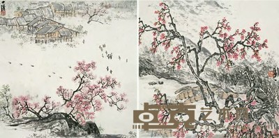 陶一清 山水（两帧） 镜心 35×34.5cm×2