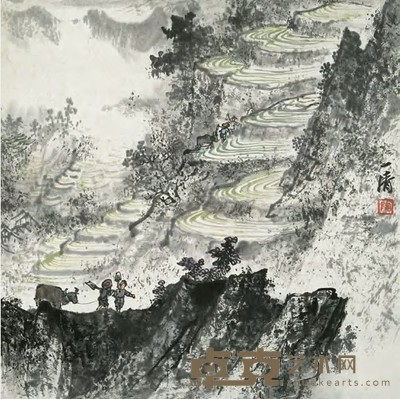陶一清 春耕 立轴 34×34cm