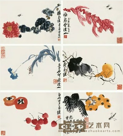 齐良迟 1985年作 花卉册 册页（十二开选六） 32×44cm×12