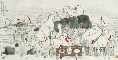 吴冠中 1988年作 群鸭图 镜心 131×66cm