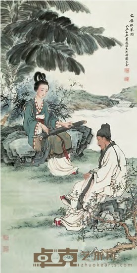 刘凌沧 1985年作 文姬赋琴图 立轴 138×68cm