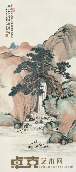 赵叔孺 1925年作 松瀑图 立轴 98×44cm