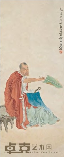 黄山寿 1894年作 罗汉图 立轴 90×35cm