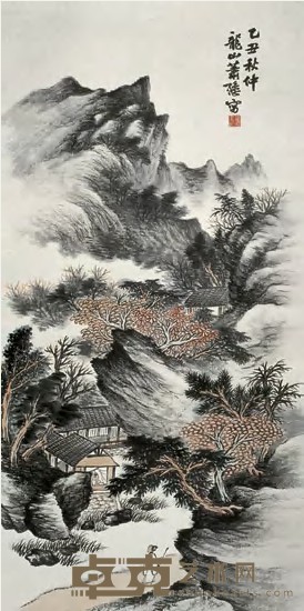 萧谦中 深山访友图 立轴 133×66cm
