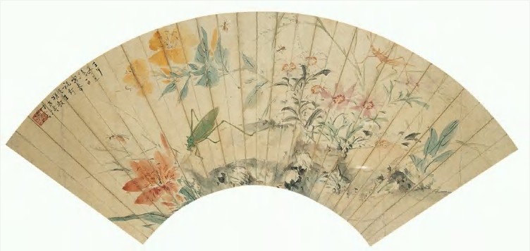 王雪涛1942年作花卉草虫扇面