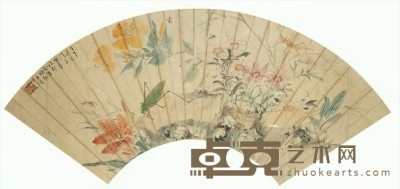 王雪涛 1942年作 花卉草虫 扇面 17×50cm