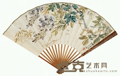 王雪涛 紫藤蜜蜂 成扇 19×50cm