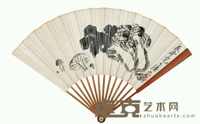 齐白石 1931年作 佳蔬 成扇 18.5×50cm