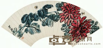齐白石 花香引蜂来 扇面 24×52cm