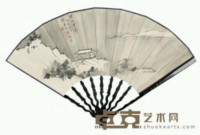 溥儒 1935年作 寒江雪霁图 成扇 18.5×51cm