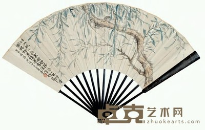王梦白 1924年作 杨柳有情 成扇 18×51cm