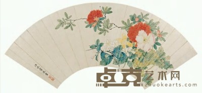 汪承霈 花卉 扇面 17×52.5cm