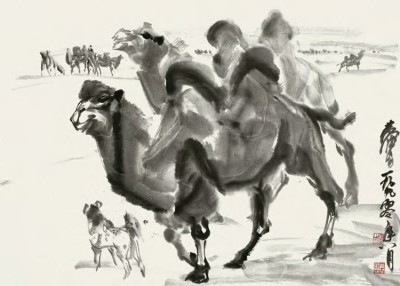 黄胄 1990年作 骆驼 镜心
