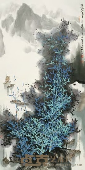 杨延文 1984年作 漓江山水 立轴 133×66cm