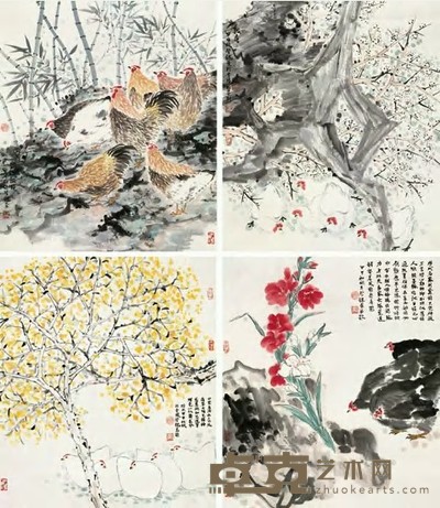 柳学健 2004年作 大吉图 镜心 51.5×45cm×4