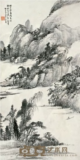 肖俊贤 辛末（1931年）作 山水 立轴 67×34cm