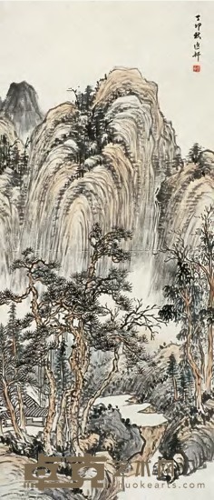邵逸轩 丁卯(1927年)作 山水 立轴 94×41cm