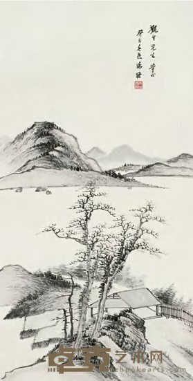 汤涤 癸亥（1923年）作 山水 立轴 86×44cm