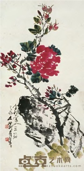 王个簃 花卉 立轴 102×44cm