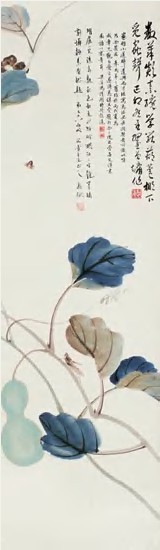 翟曾墉 丙戌（1946年）作 草虫花卉 立轴