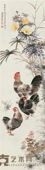 李瑞龄 丙寅（1926年）作 鸡 立轴 147×40cm