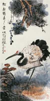 唐云 戊辰（1988年）作 松龄鹤寿 立轴