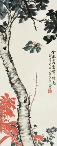 杨葆益 癸亥（1923年）作 金风落叶带蝉飞 立轴