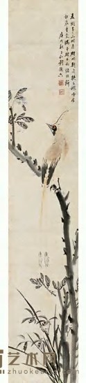 刘德六 庚戌（1850年）作 花鸟 立轴 115×21cm