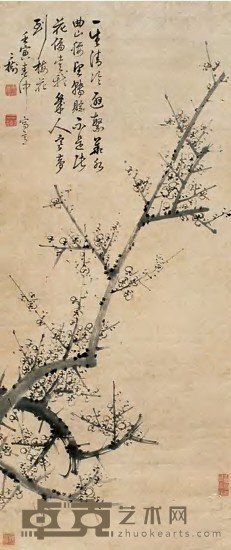 童钰 壬寅（1782年）作 梅花 镜心 103×43.5cm