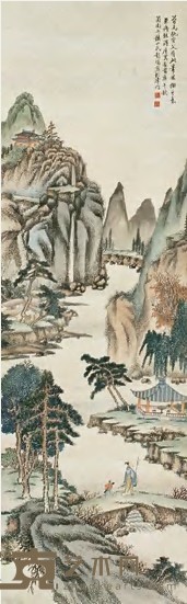 彭旸 庚午（1930年）作 山水 立轴 111×28cm