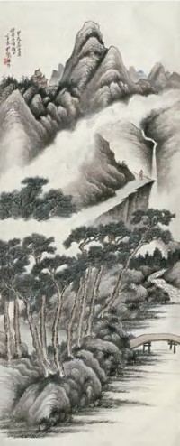 尹旭诚 甲戌（1934年）作 山水 立轴
