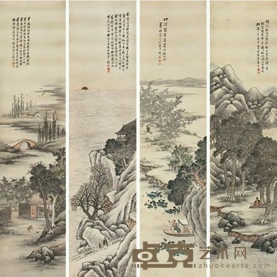 陈梓琴 山水 四屏 208×51cm×4