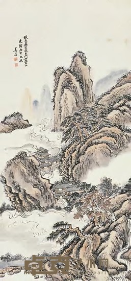 姜筠 丙申（1896年）作 山水 立轴 81×41cm