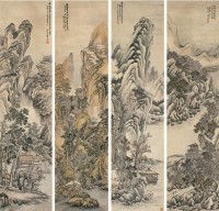 姜筠 丙午（1906年）作 山水 四屏