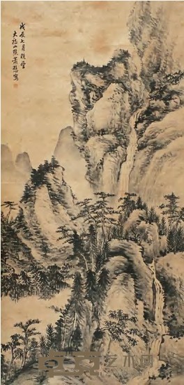 萧谦中 戊辰（1928年）作 山水 立轴 110×53cm