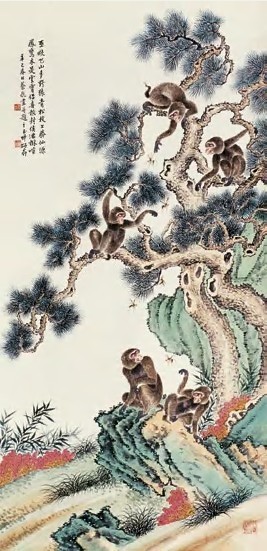 蔡铣 辛巳（1941年）作 松猿图 立轴