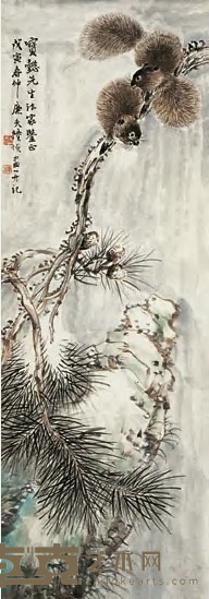 陆恢 戊寅（1878年）作 松鼠 立轴 81×28cm