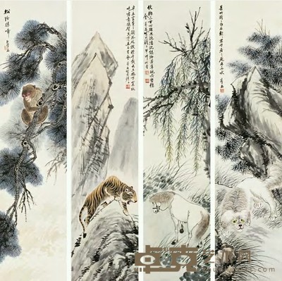 金梦石 动物 四屏 142×34cm×4