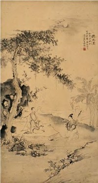 汪溶 癸酉（1933年）作 听阮图 立轴