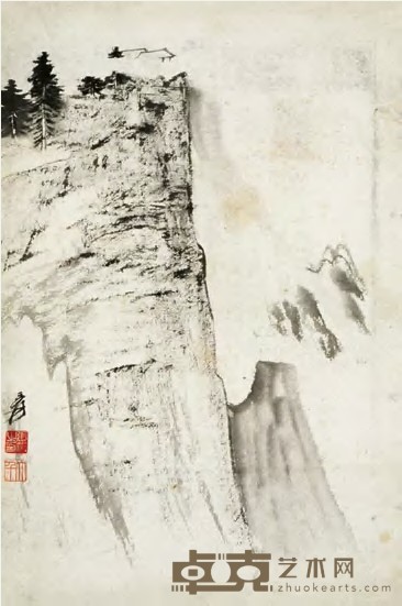 张大千 山水画稿 立轴 39×26cm