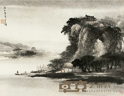 吴石僊 庚子（1900年）作 山水 立轴 36×29cm