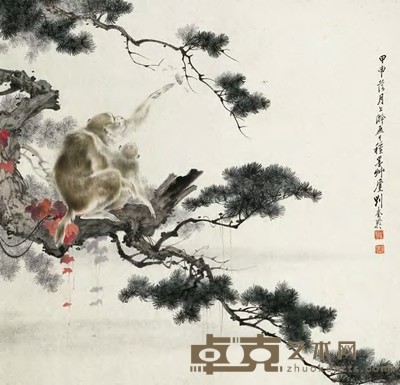 刘奎龄 甲申（1944年）作 封侯图 立轴 33×34.5cm