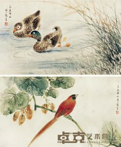 颜伯龙 乙亥（1935年）作 花鸟（二件） 镜心 36×21cm