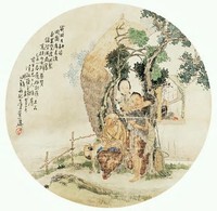 钱慧安 己未（1895年）作 人物圆光 镜心