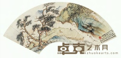 袁培基 丁卯（1927年）作 山水扇面 镜心 51×18cm